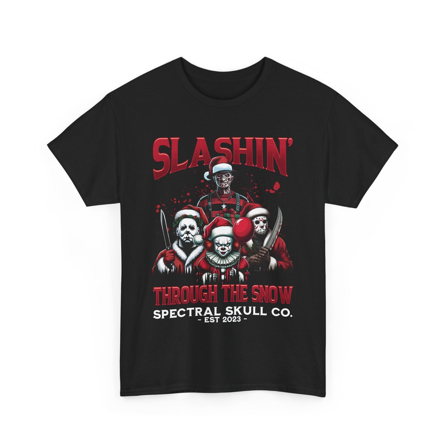 Slashin' Through the Snow Horror Christmas T-shirt