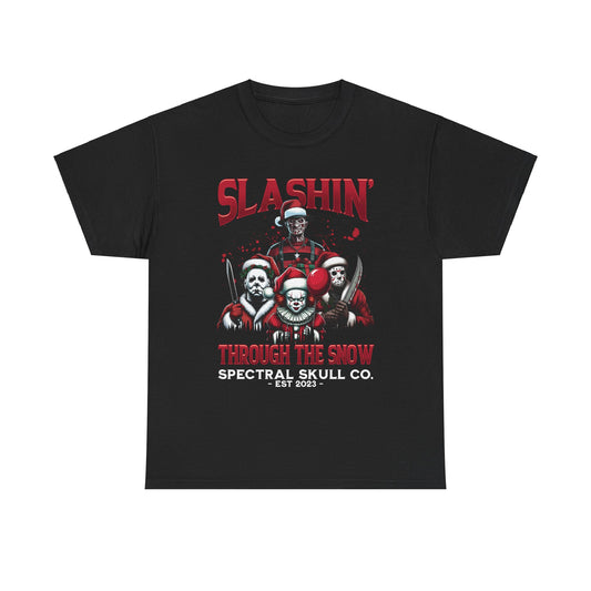 Slashin' Through the Snow Horror Christmas T-shirt